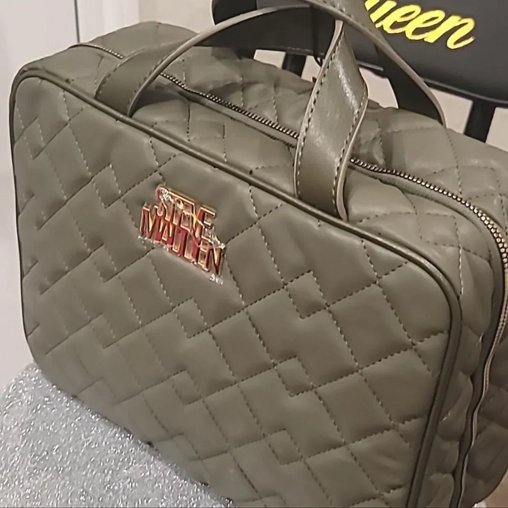 Steve Madden Logo Quilted‎ Weekender Cosmetic Case- Olive